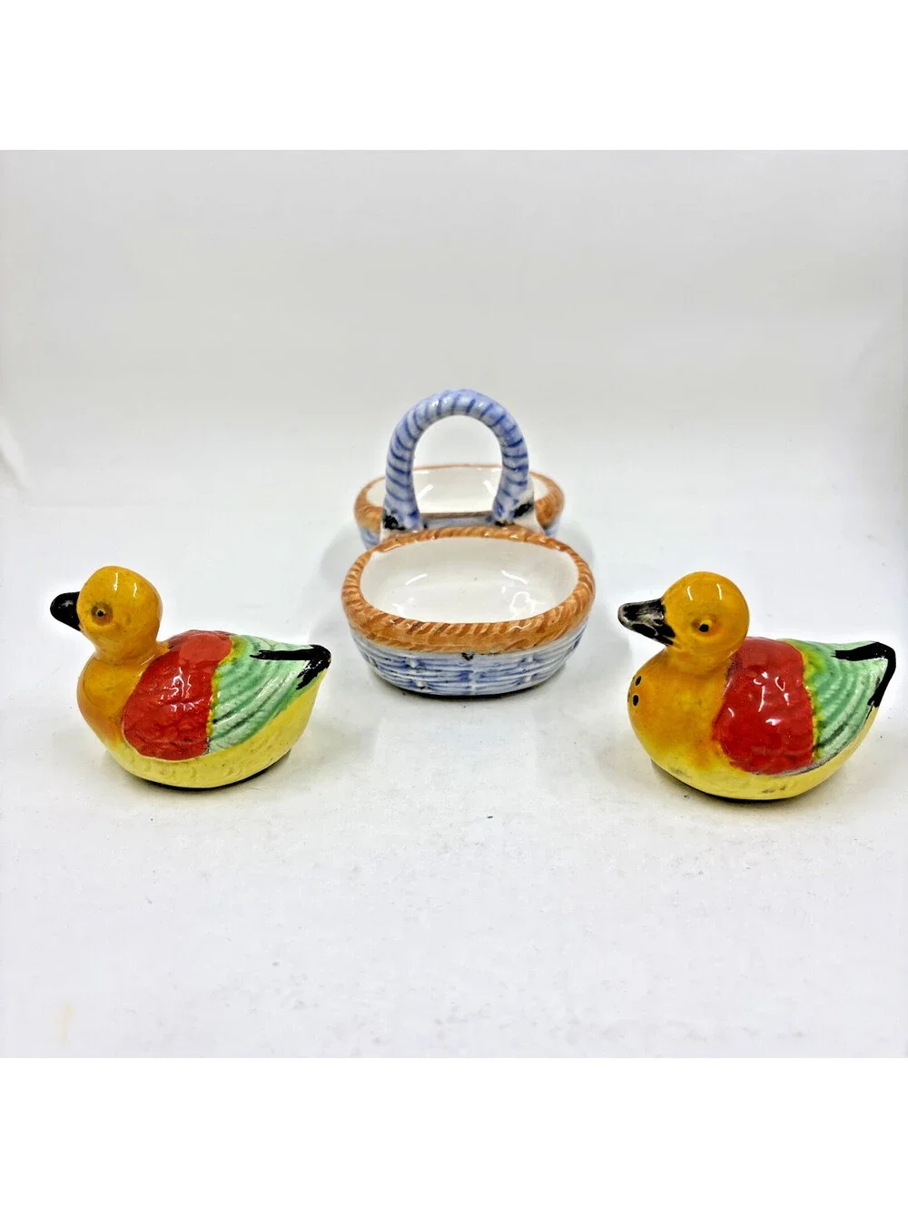 Occupied Japan Ducks in a Basket Salt & Pepper Shakers Vintage Mallard decor